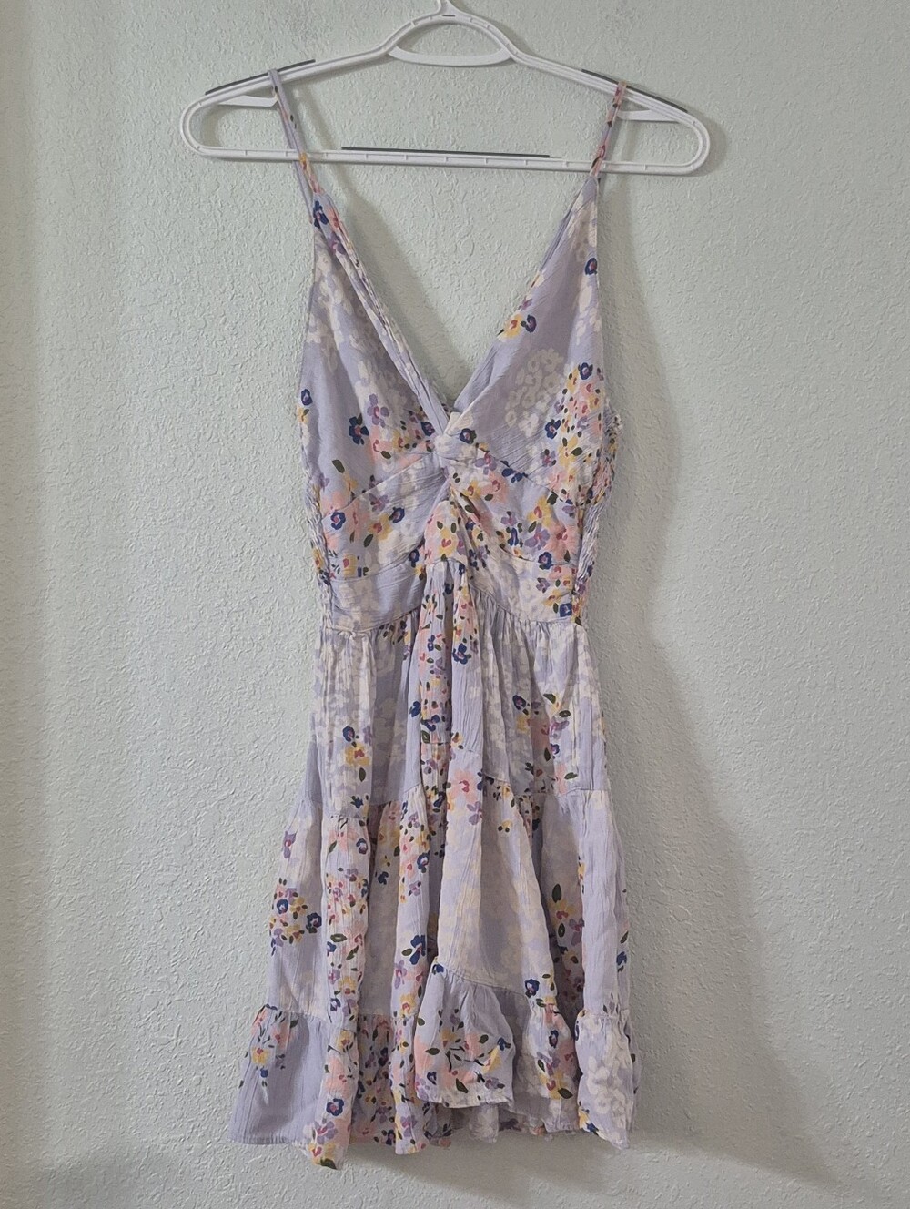 Angie Blue Floral Tie-Front Tiered Mini Dress